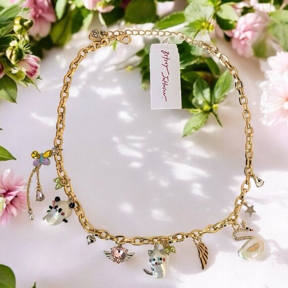 Betsey Johnson Jeweled Critters Charm Necklace & Mini Travel Jewelry Bag - Picture 5 of 8